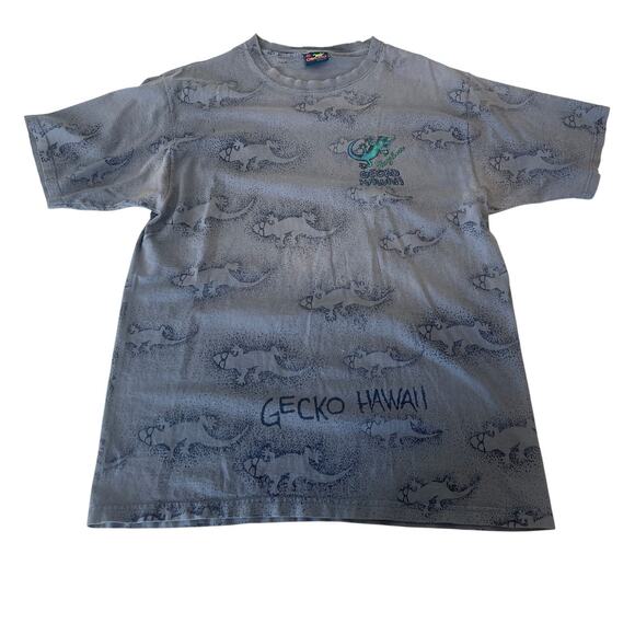 Vintage 90s? Hangloose Gecko Hawaii All Over Print T Shirt Size Mens XL FLAWS - Picture 1 of 10